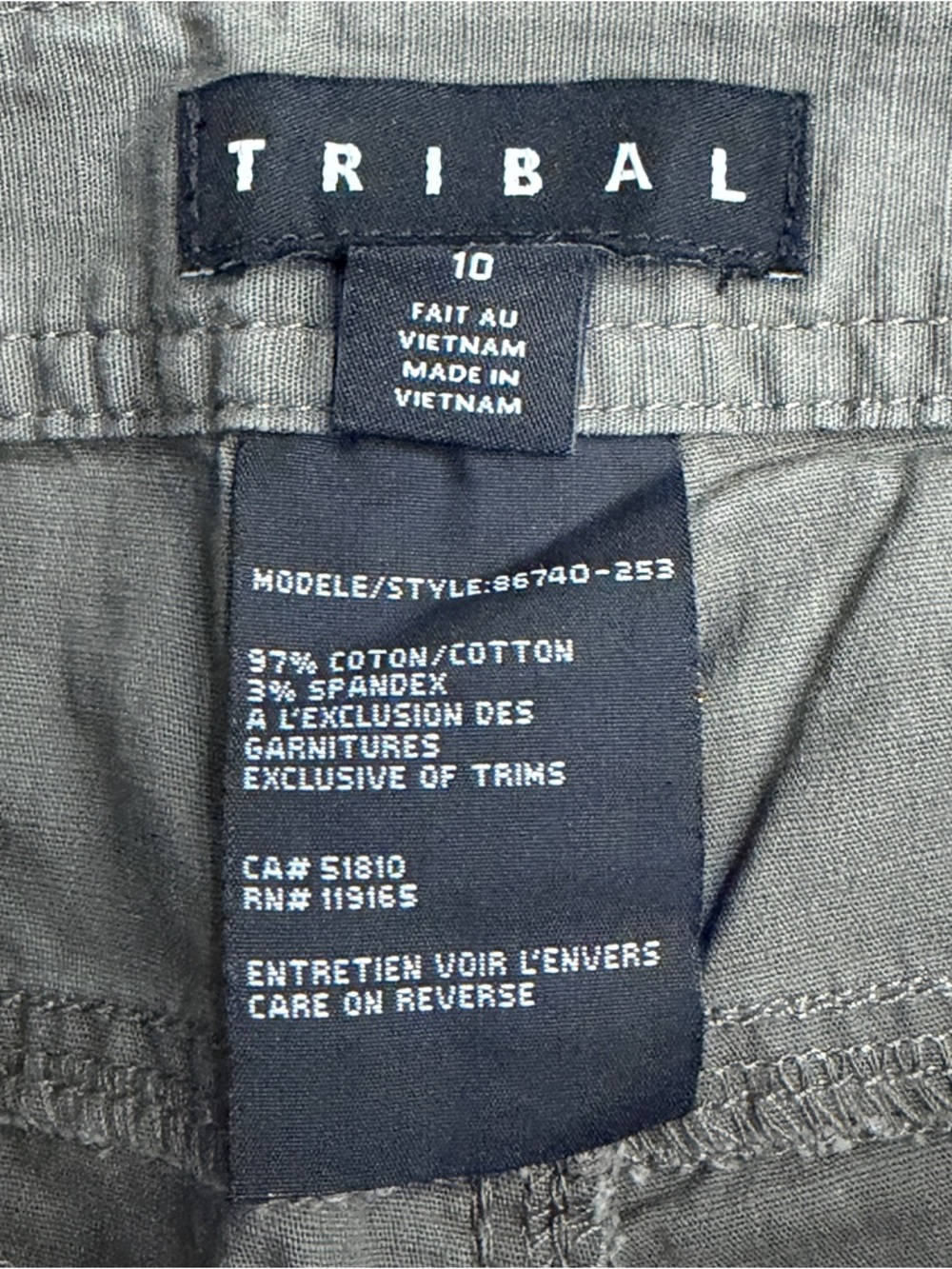 Tribal Women Olive Green Capris Pants Size 10 Cotton Zip Style 867430-253 NEW - Picture 2 of 12